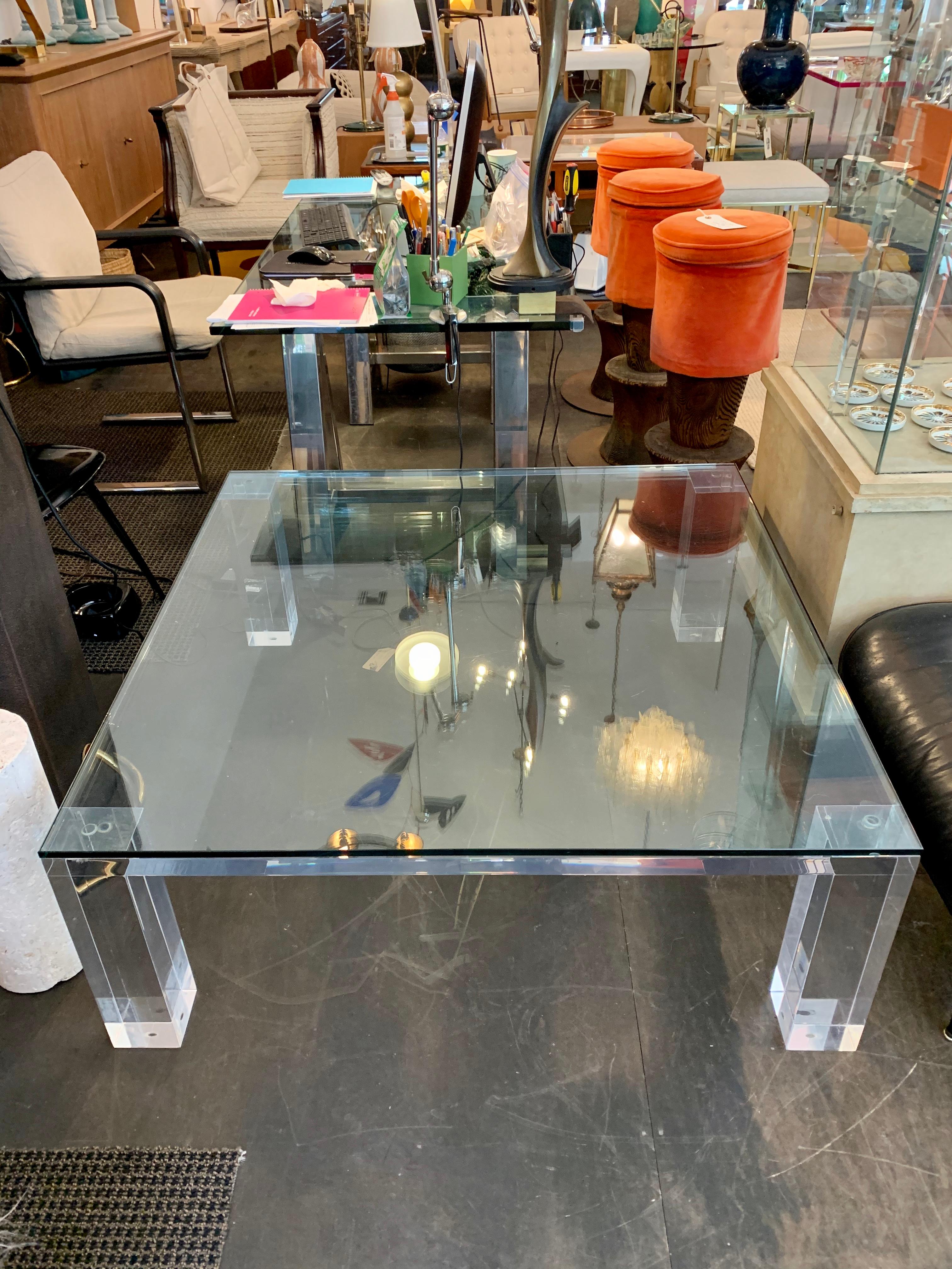 Substantial Heavy Lucite and Glass Cocktail / Coffee Table For Sale 2
