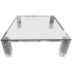 Substantial Heavy Lucite and Glass Cocktail / Coffee Table