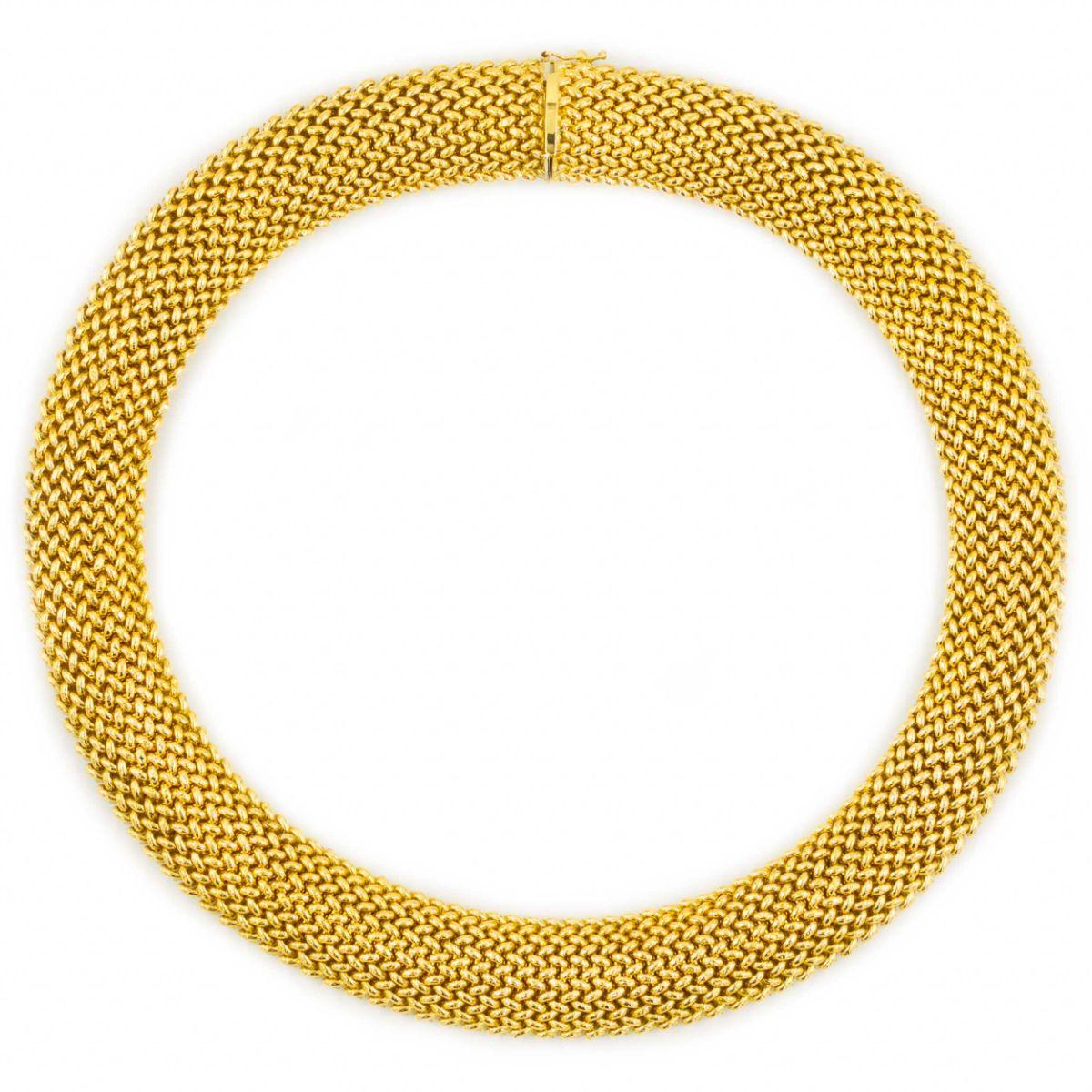 Modern Substantial Italian 18k Yellow Gold Flexible Mesh Necklace by Unoaerre