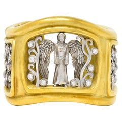Substanzielles Kieselstein Cord Diamond Two-Tone 18 Karat Gold Angel Cuff Armband