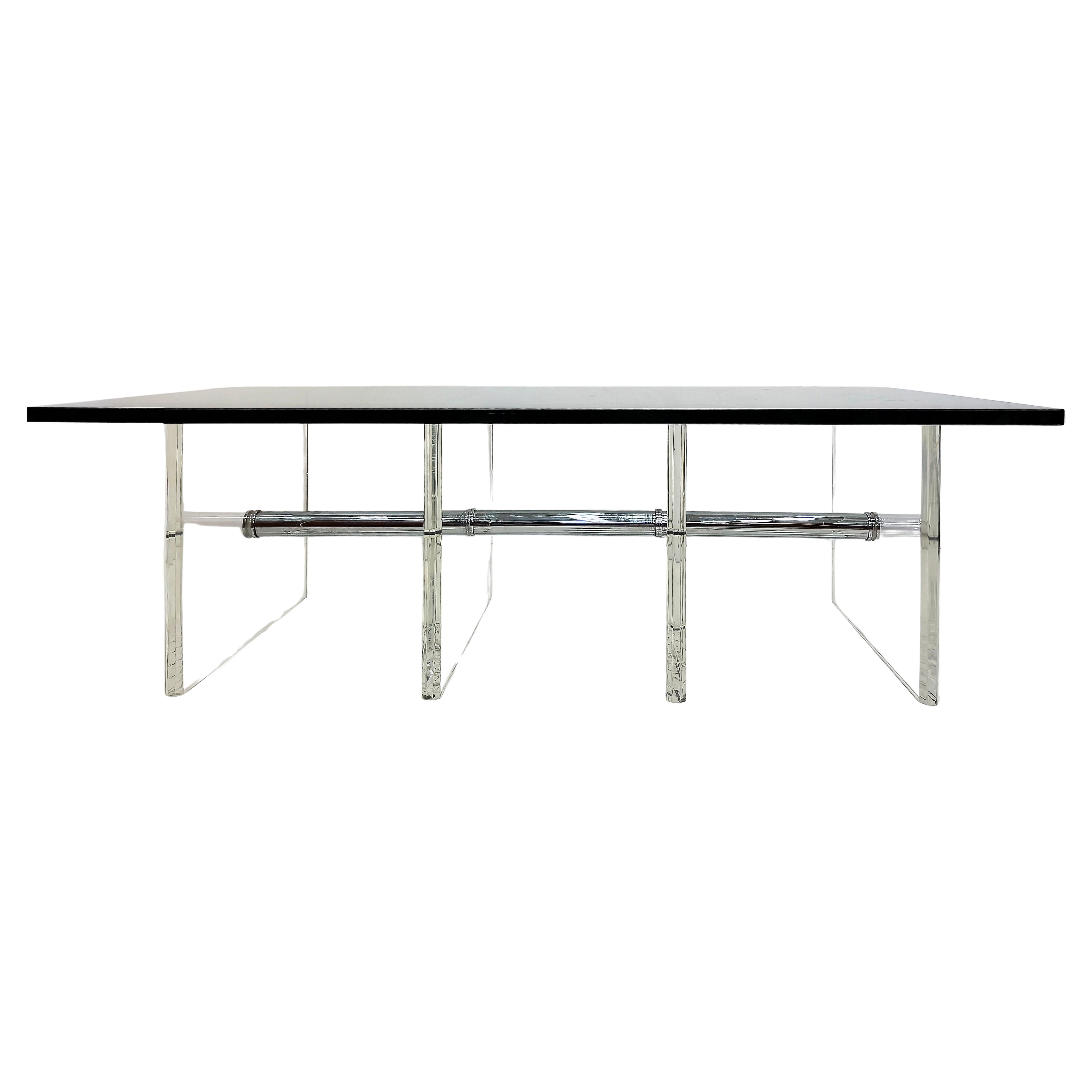 Large Substantial Lucite and Chrome Cocktail Coffee Table, 1970s