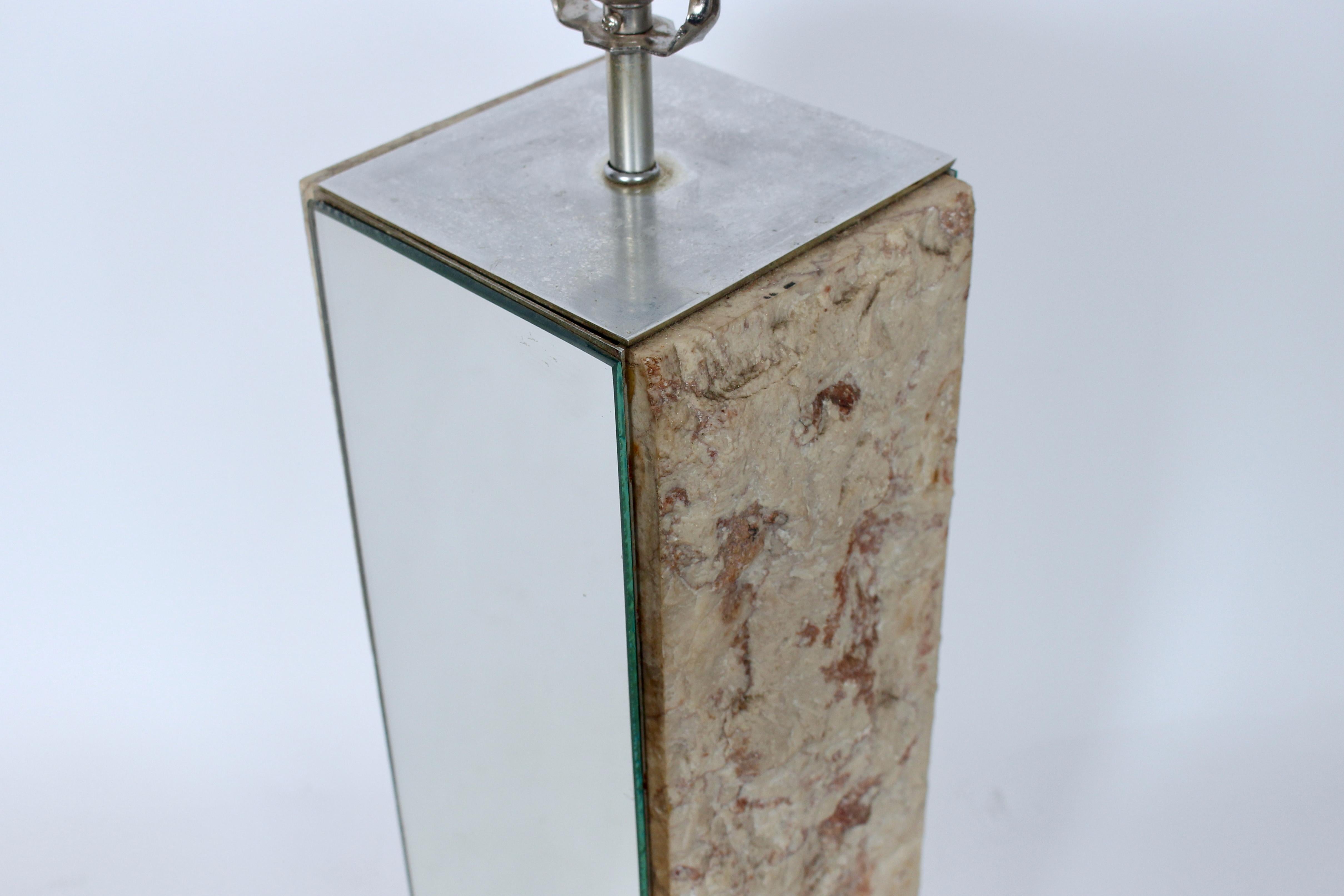Substantial Laurel Lamp Co. Travertine and Mirror Table Lamp, 1960s For Sale 5