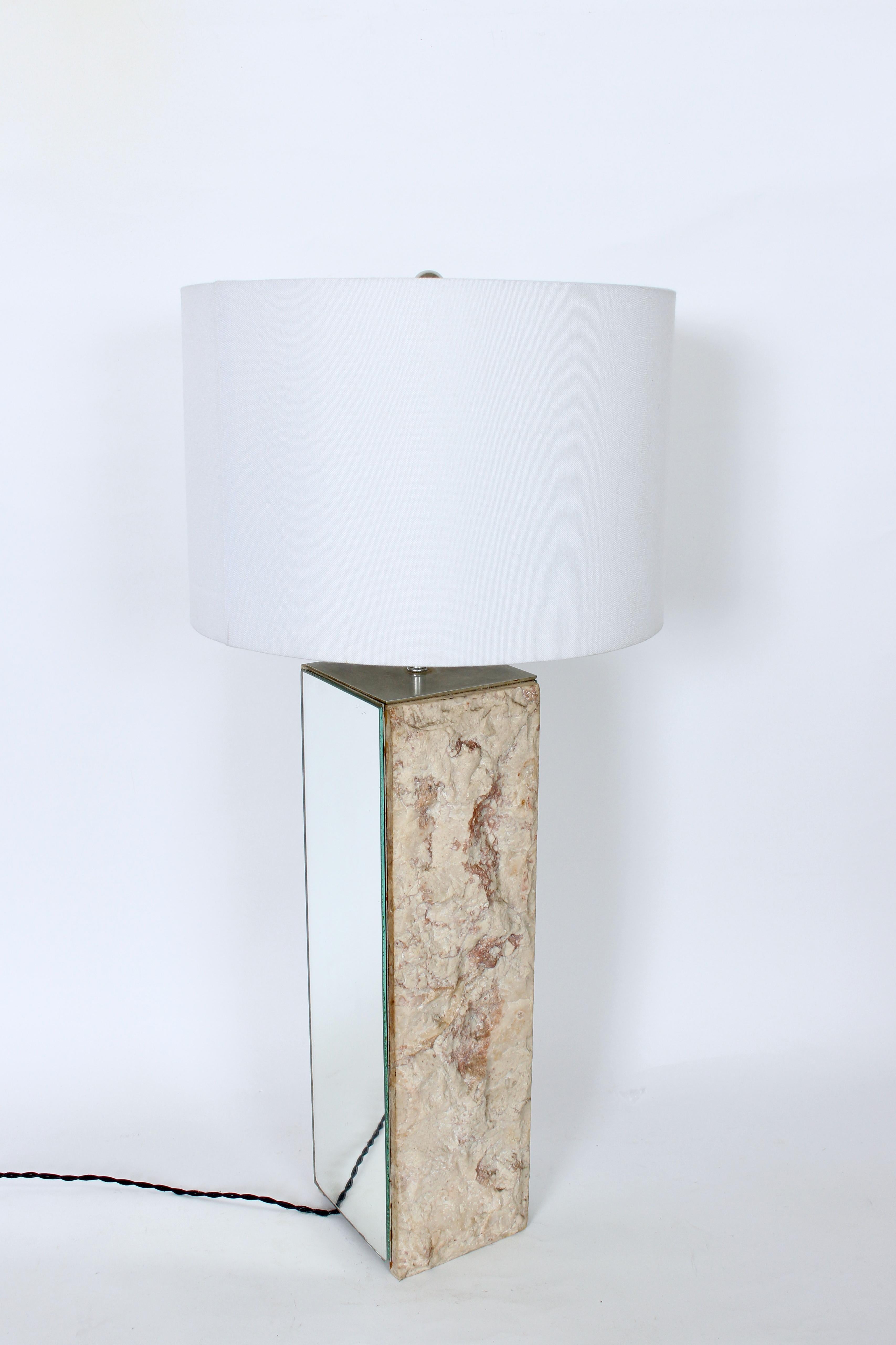 Substantial Laurel Lamp Co. Travertine and Mirror Table Lamp, 1960s In Good Condition For Sale In Bainbridge, NY