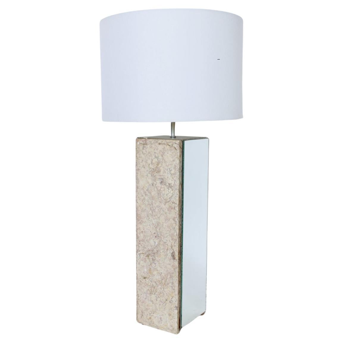 Substantial Laurel Lamp Co. Travertine and Mirror Table Lamp, 1960s For Sale