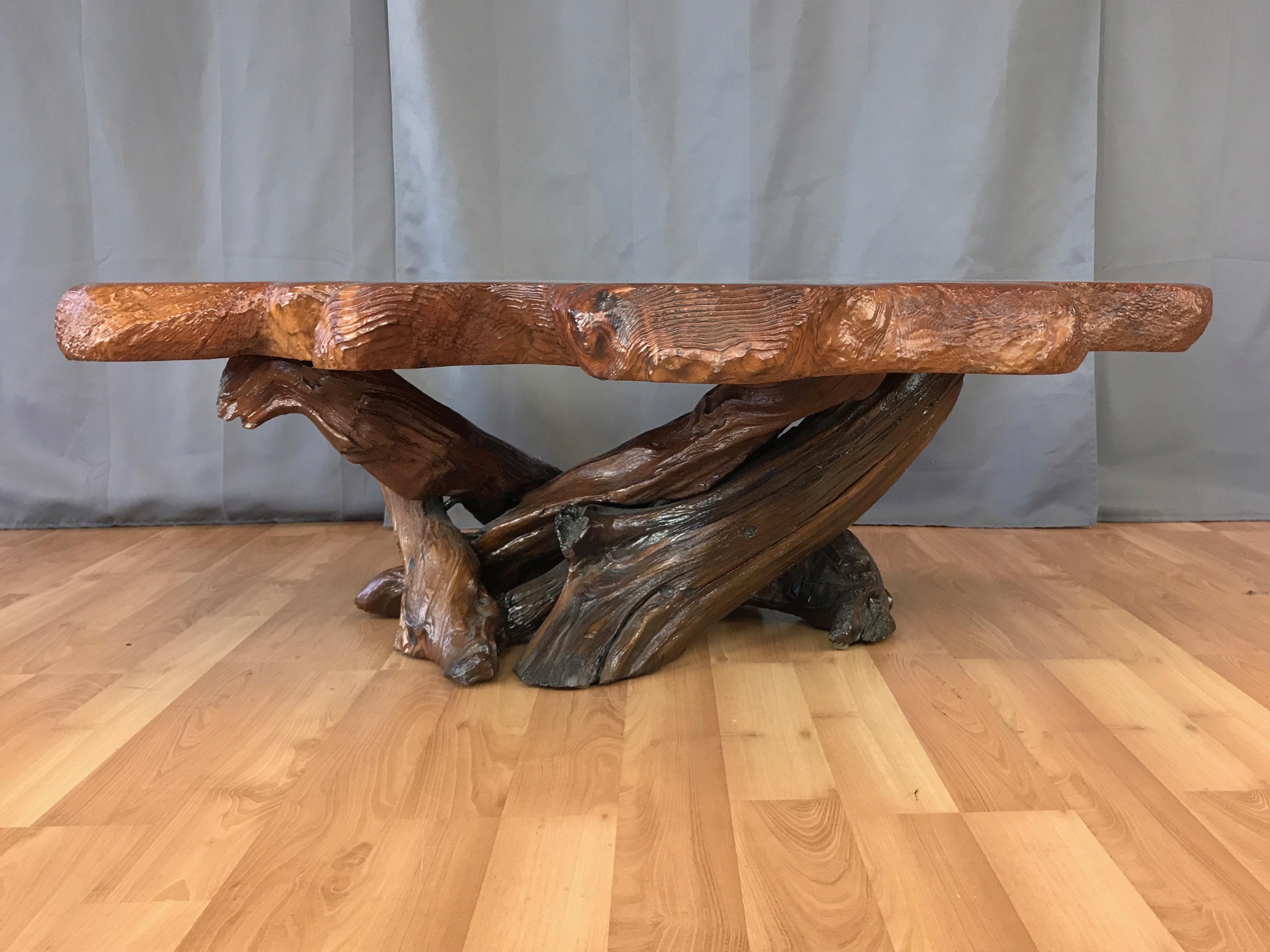 Wood Substantial Live Edge California Redwood Burl Coffee Table, 1970s