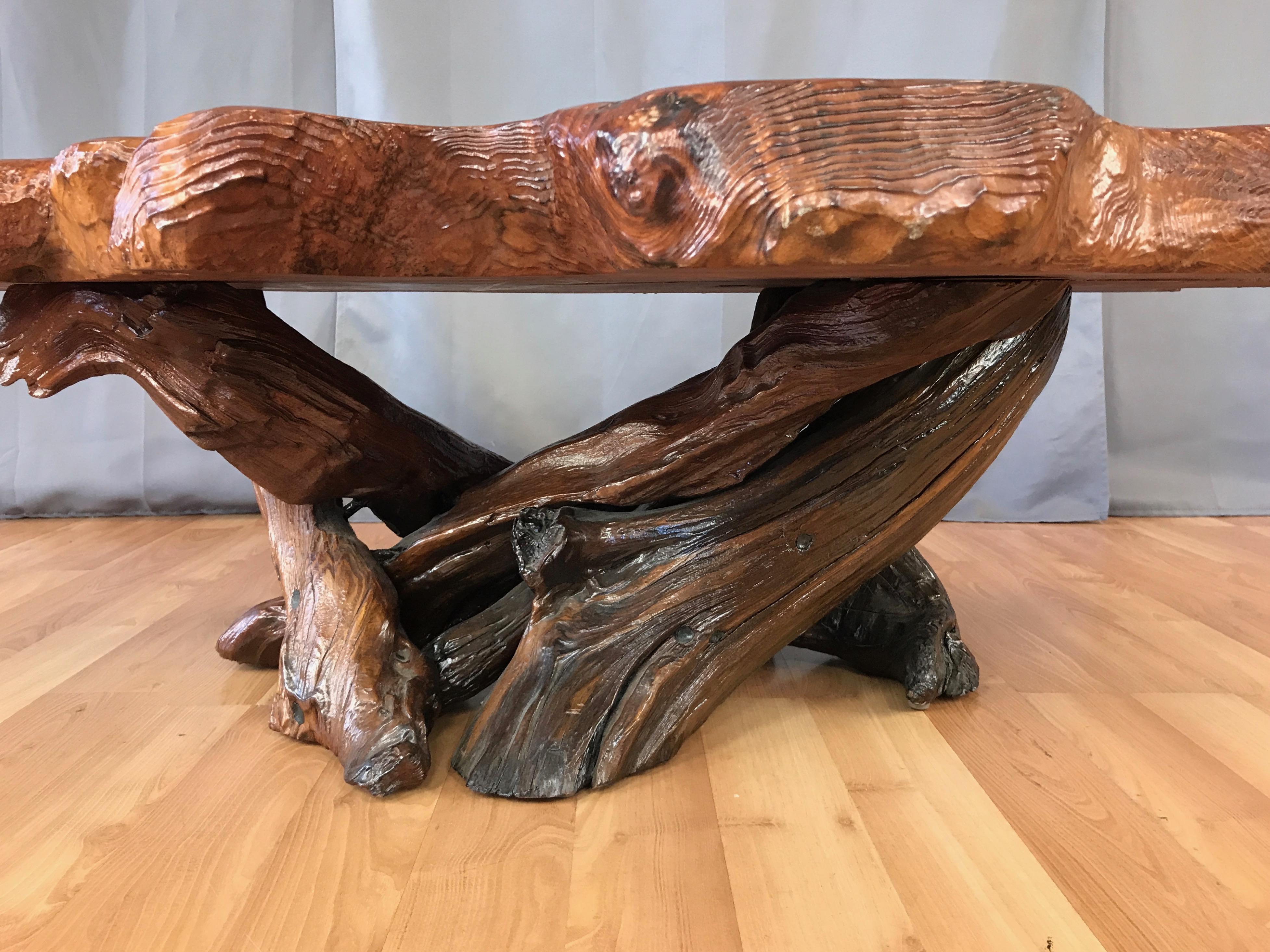 Substantial Live Edge California Redwood Burl Coffee Table, 1970s 1