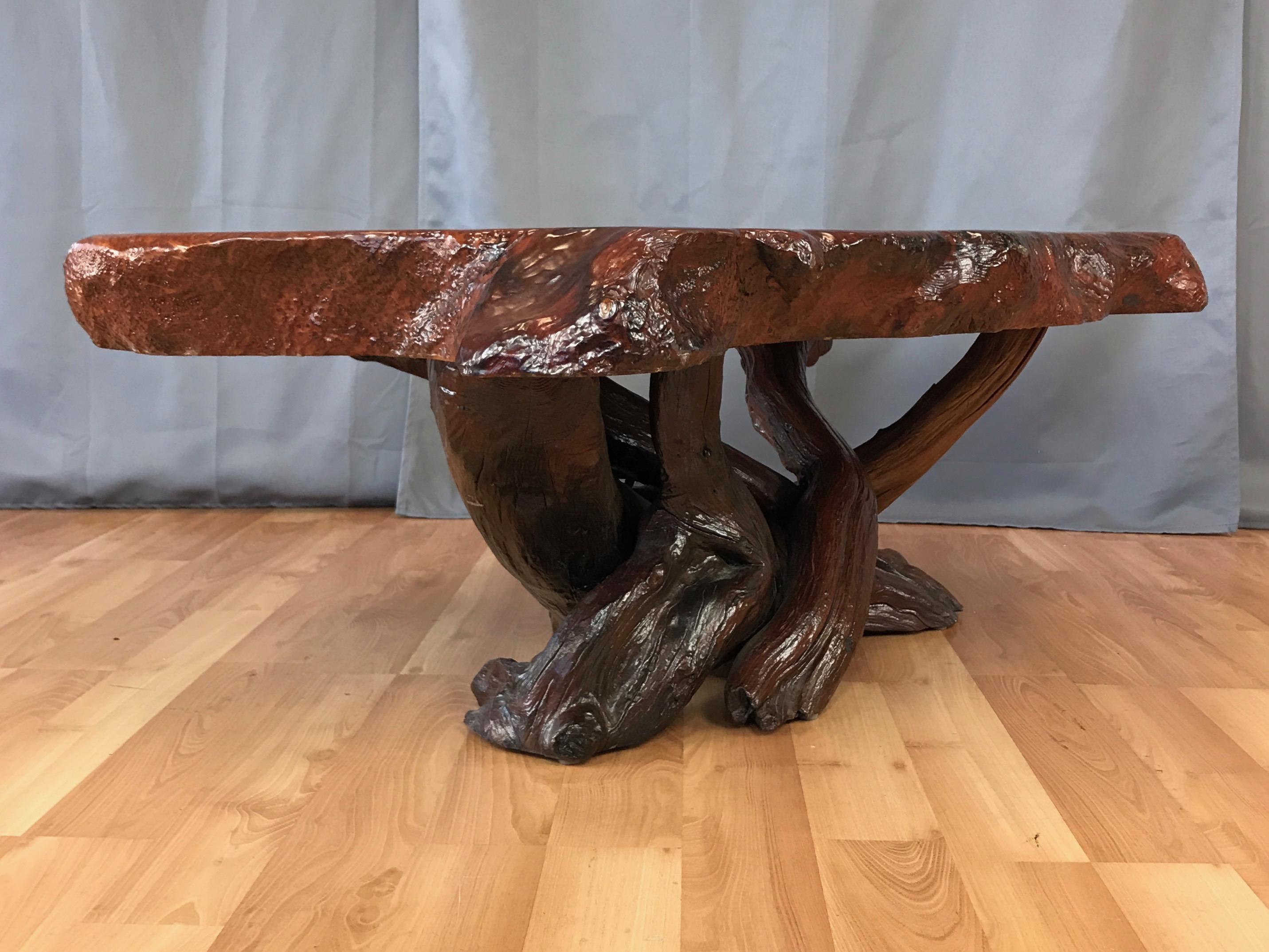 Substantial Live Edge California Redwood Burl Coffee Table, 1970s In Good Condition In San Francisco, CA