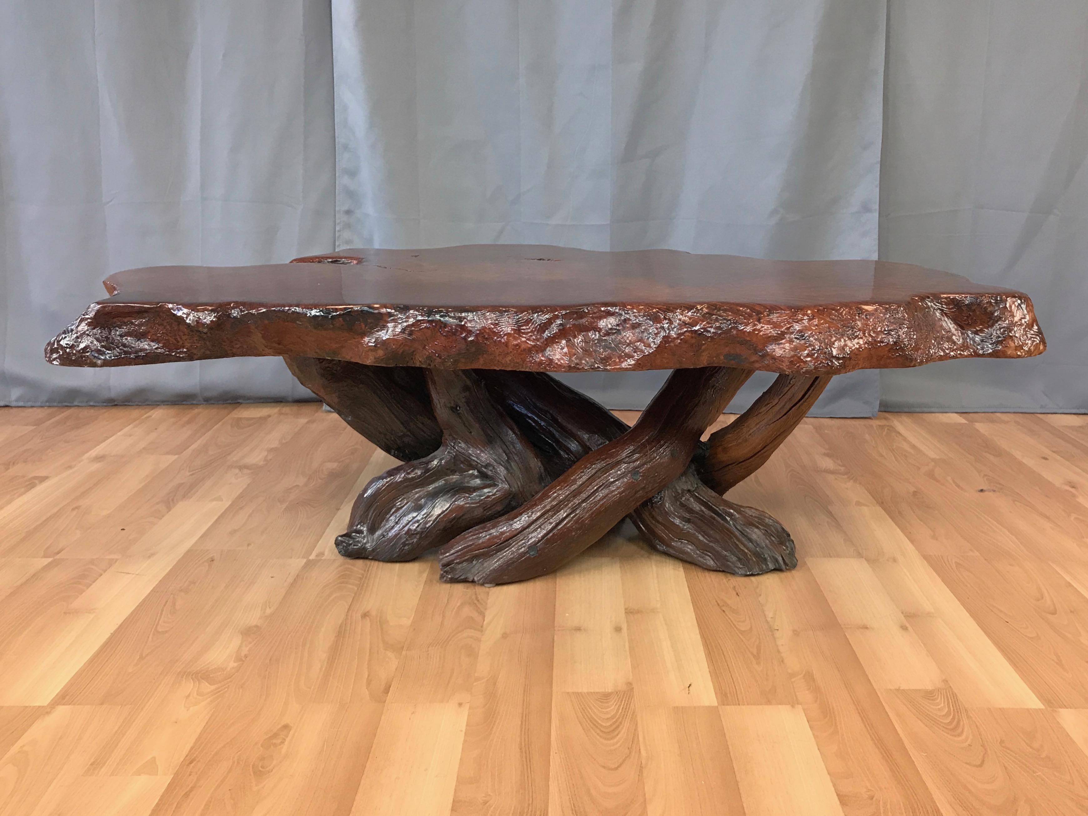 Late 20th Century Substantial Live Edge California Redwood Burl Coffee Table, 1970s