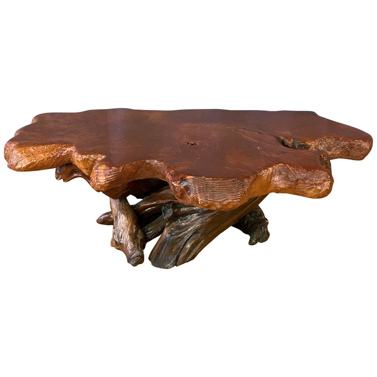 Substantial Live Edge California Redwood Burl Coffee Table, 1970s at