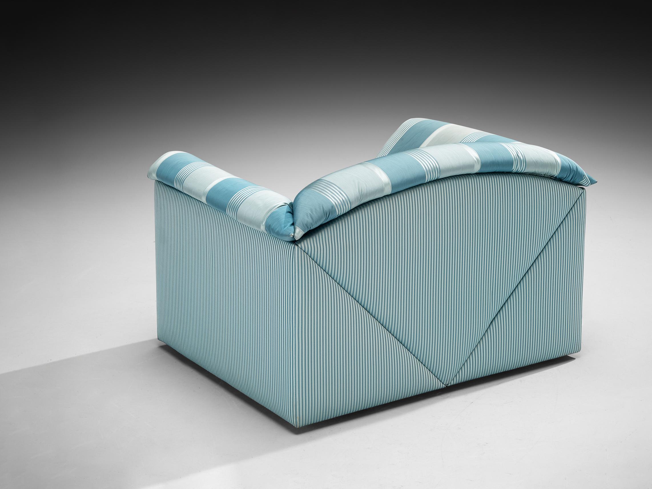 Fin du 20e siècle Substantielle chaise longue à rayures délicates vertes et bleues en vente
