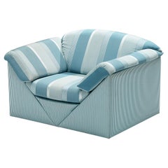 Substantial Lounge Chair in Delicate Striped Green Blue Upholstery