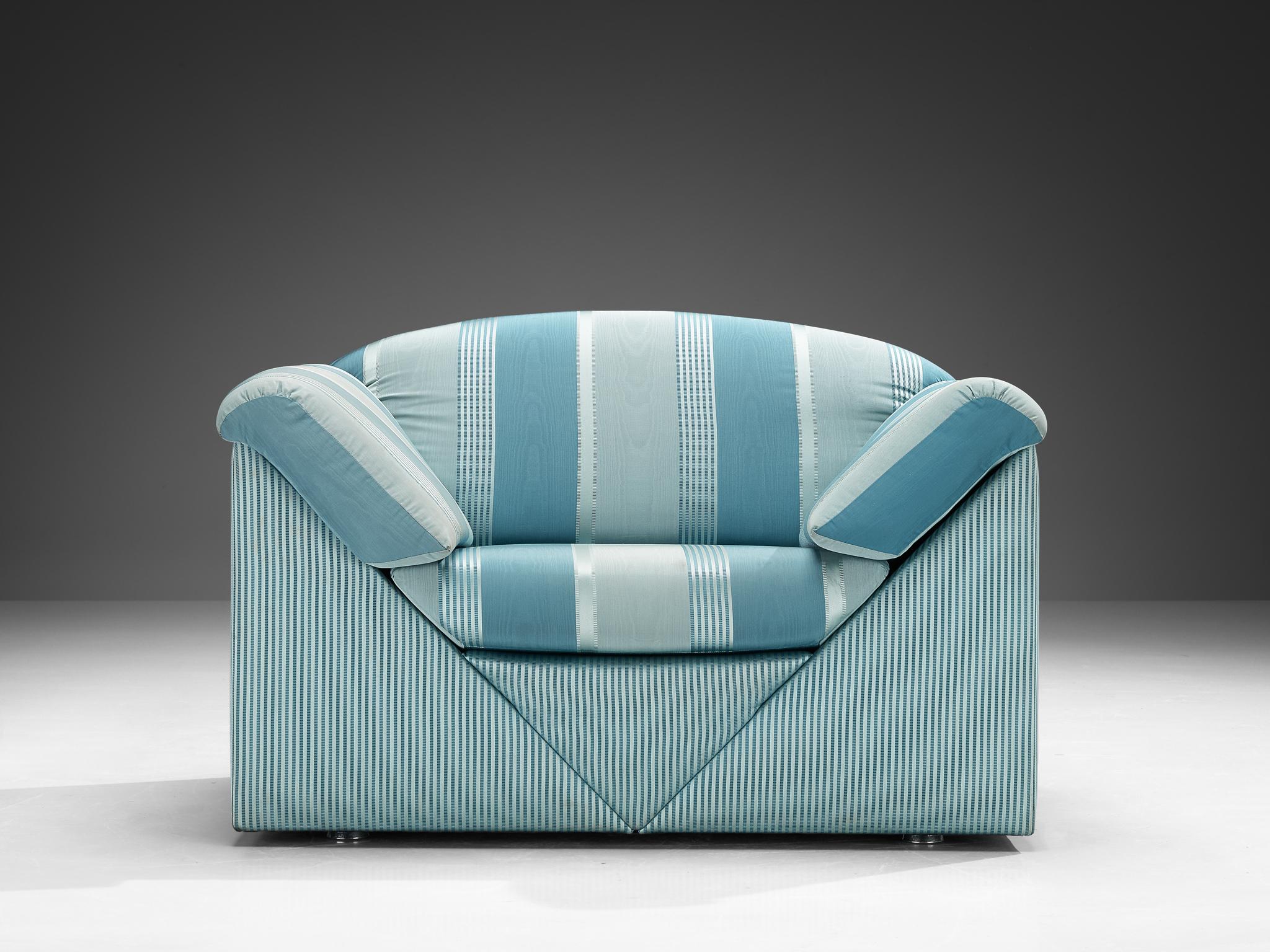Postmoderne Substantielles chaises longues à revêtement délicat rayé vert bleu en vente