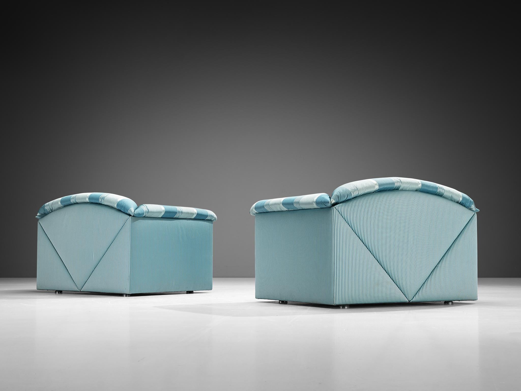 Européen Substantielles chaises longues à revêtement délicat rayé vert bleu en vente