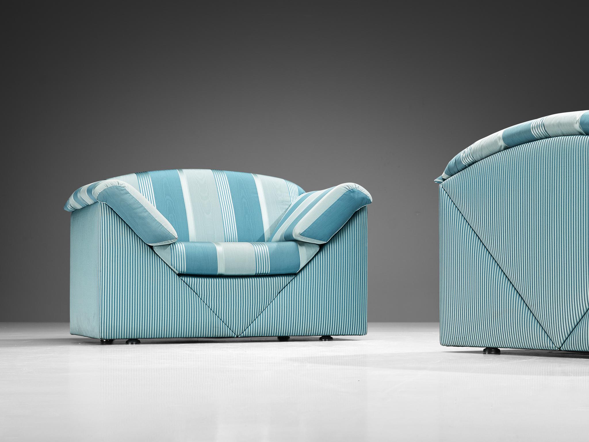 Substantielles chaises longues à revêtement délicat rayé vert bleu Bon état - En vente à Waalwijk, NL