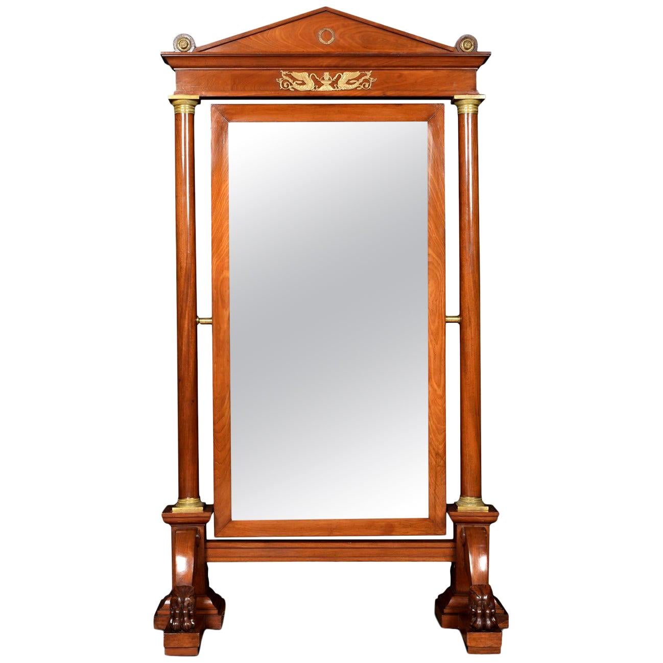 Substantial Mahogany Empire Cheval Mirror For Sale