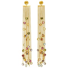 Substantial Marco Bicego Italian Multi-Gem 18 Karat Gold Jaipur Tassel Earrings
