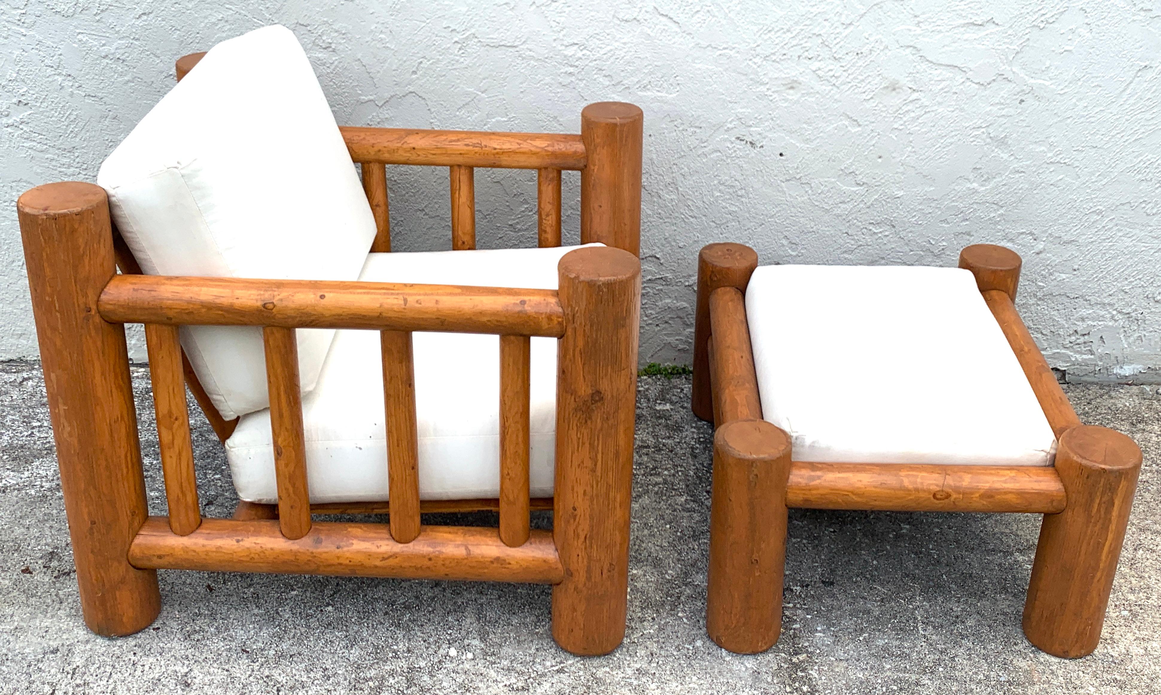 Substantial Midcentury Dowel Lounge Chair and Ottoman For Sale 9