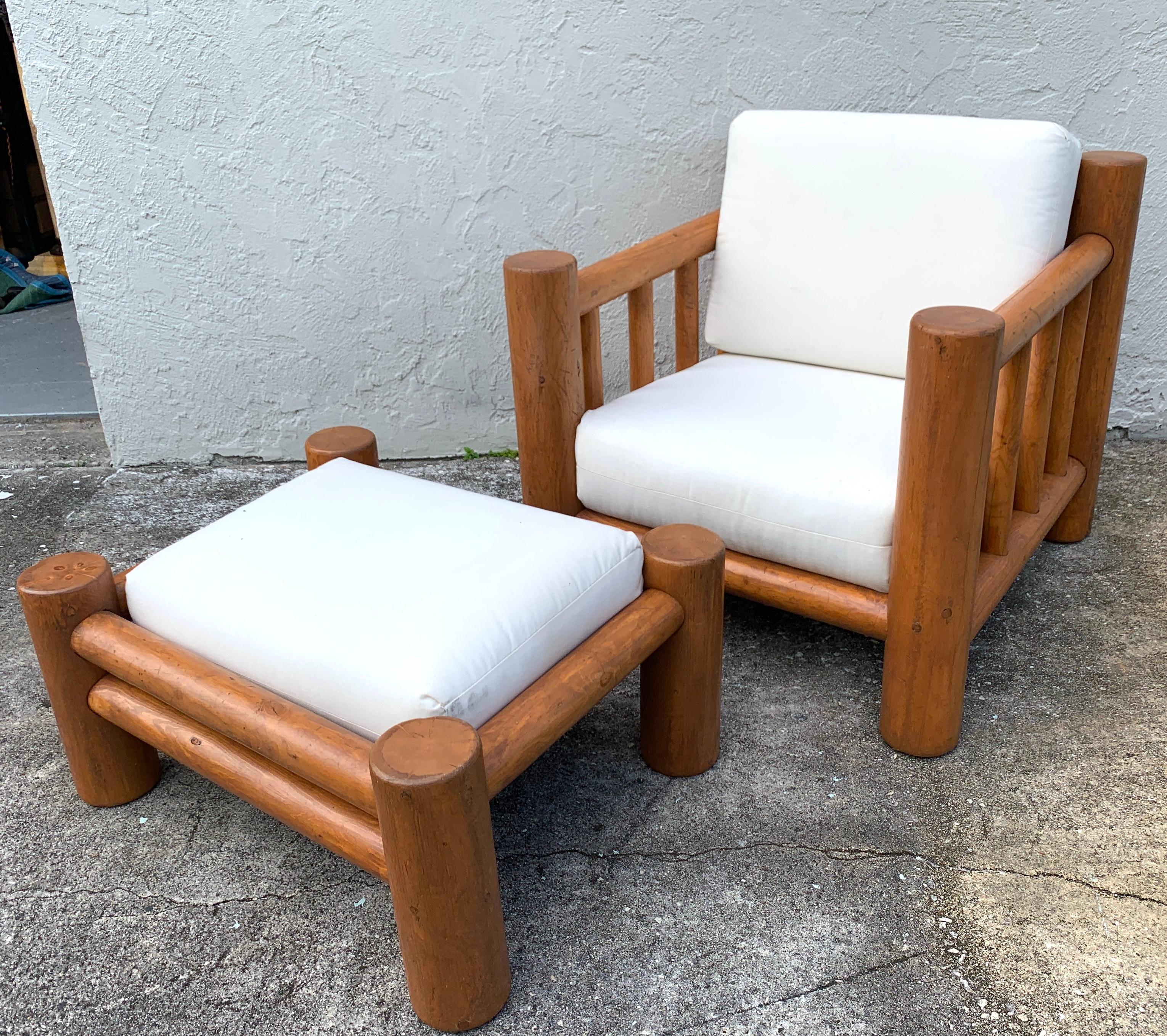 Mid-Century Modern Substantial Midcentury Dowel Lounge Chair and Ottoman For Sale