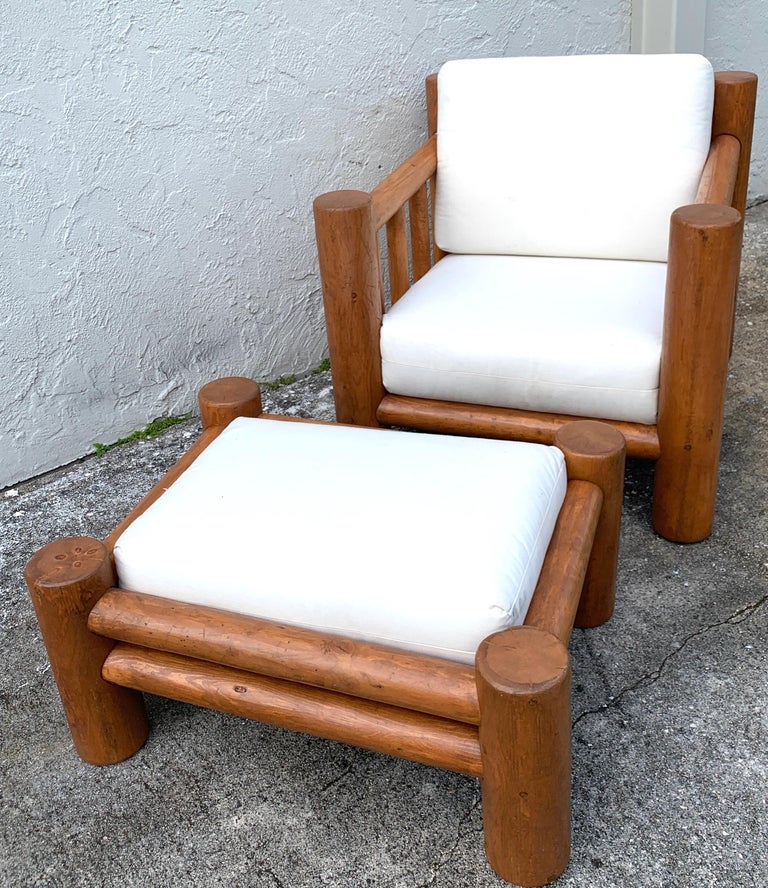 American Substantial Midcentury Dowel Lounge Chair and Ottoman For Sale