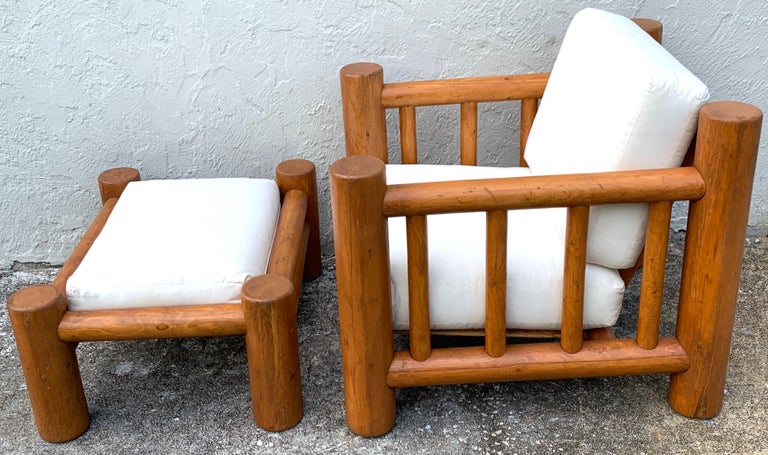 Substantial Midcentury Dowel Lounge Chair and Ottoman In Good Condition For Sale In West Palm Beach, FL