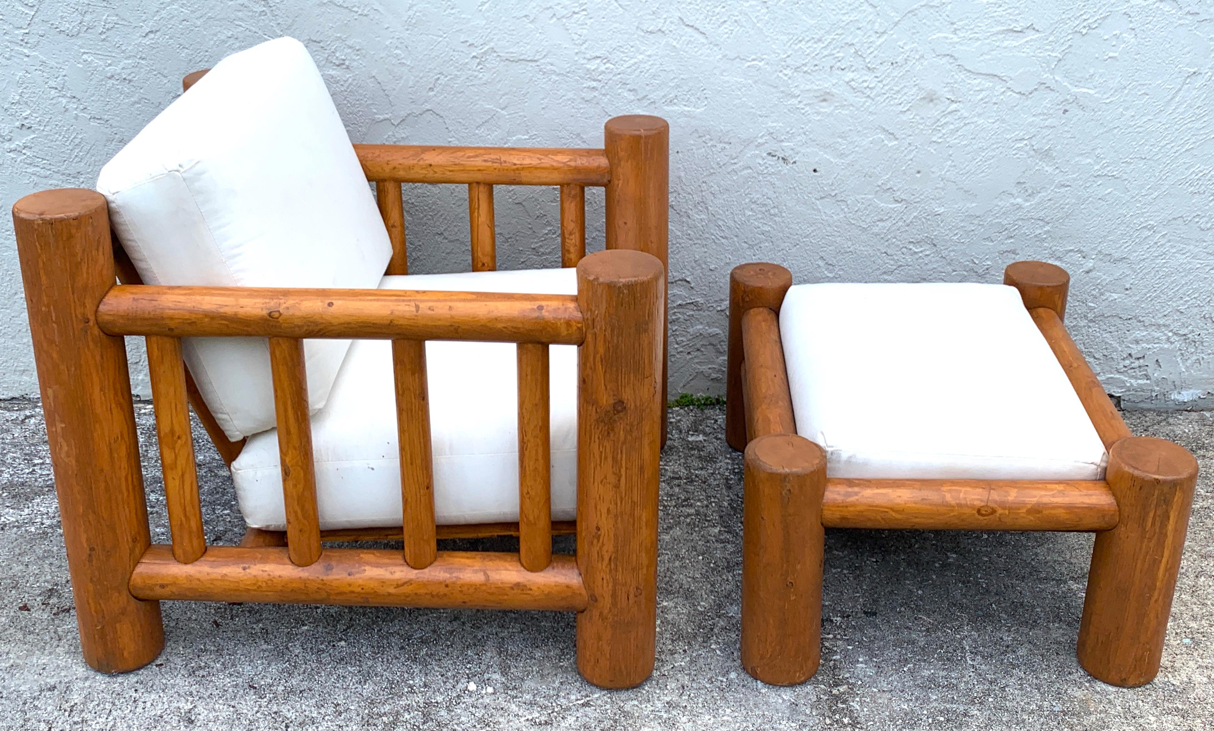 Substantial Midcentury Dowel Lounge Chair and Ottoman For Sale 1