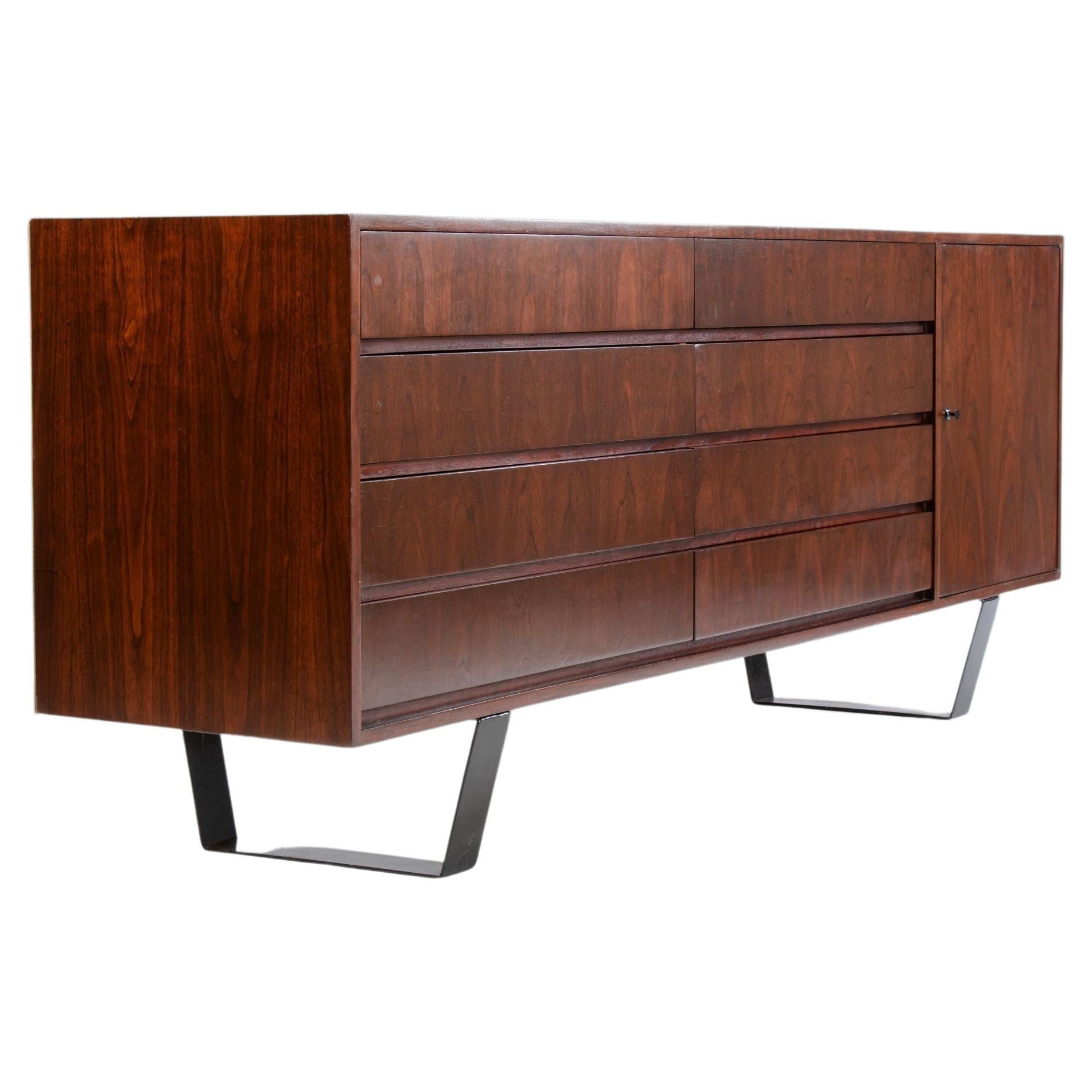 Mid Century Credenza / Sideboard / Long Dresser on an Angular Steel Base, 1970s For Sale