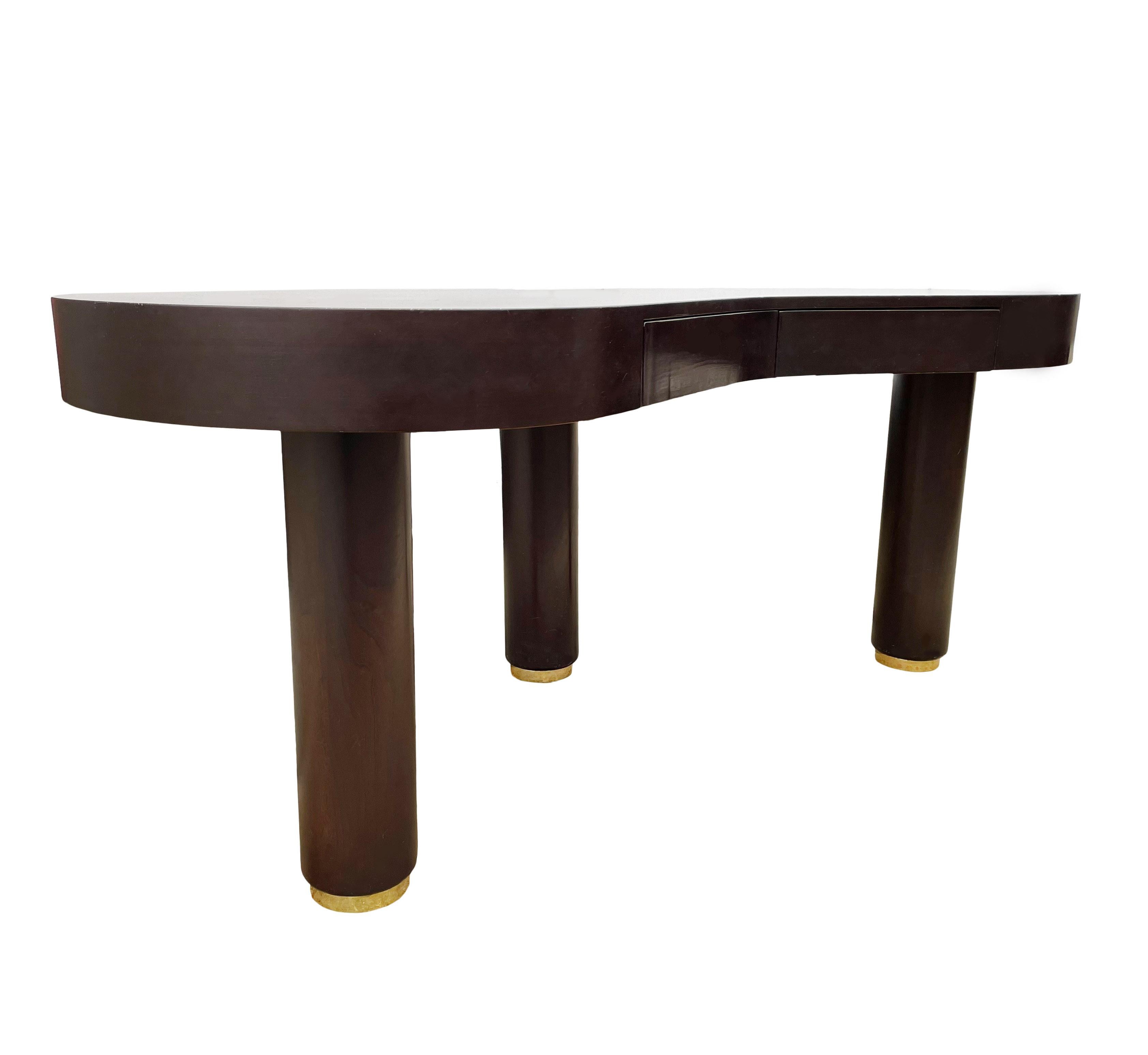 Brass Substantial Mid-Century Modern Kidney Shape Executive Desk after Gilbert Rohde