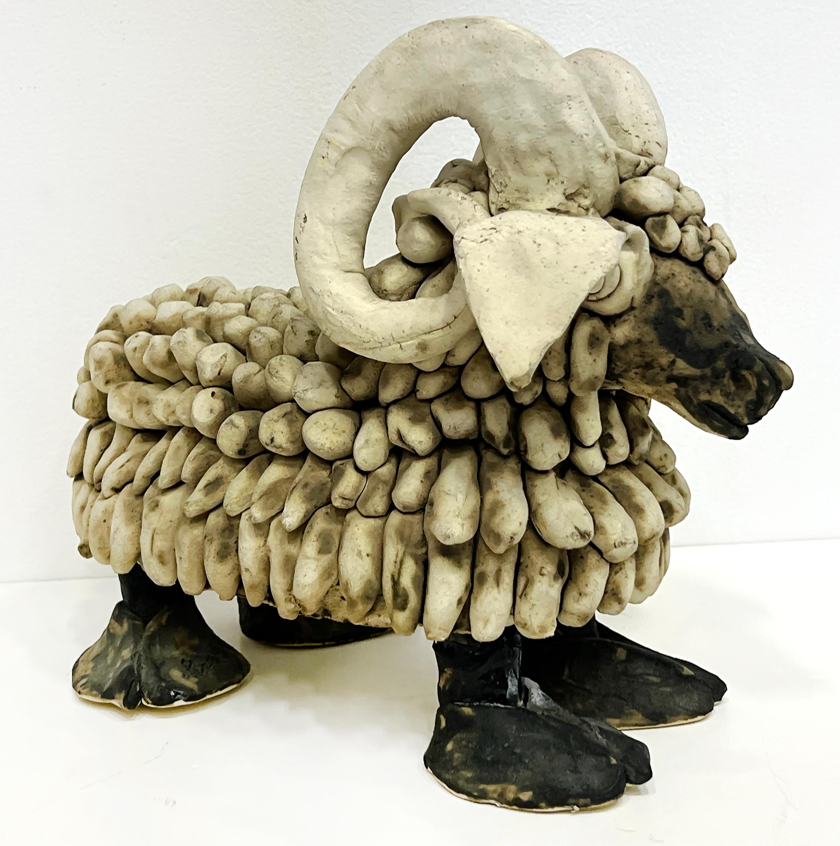 American Substantial Mid-century Modern Pottery Ram Sculpture