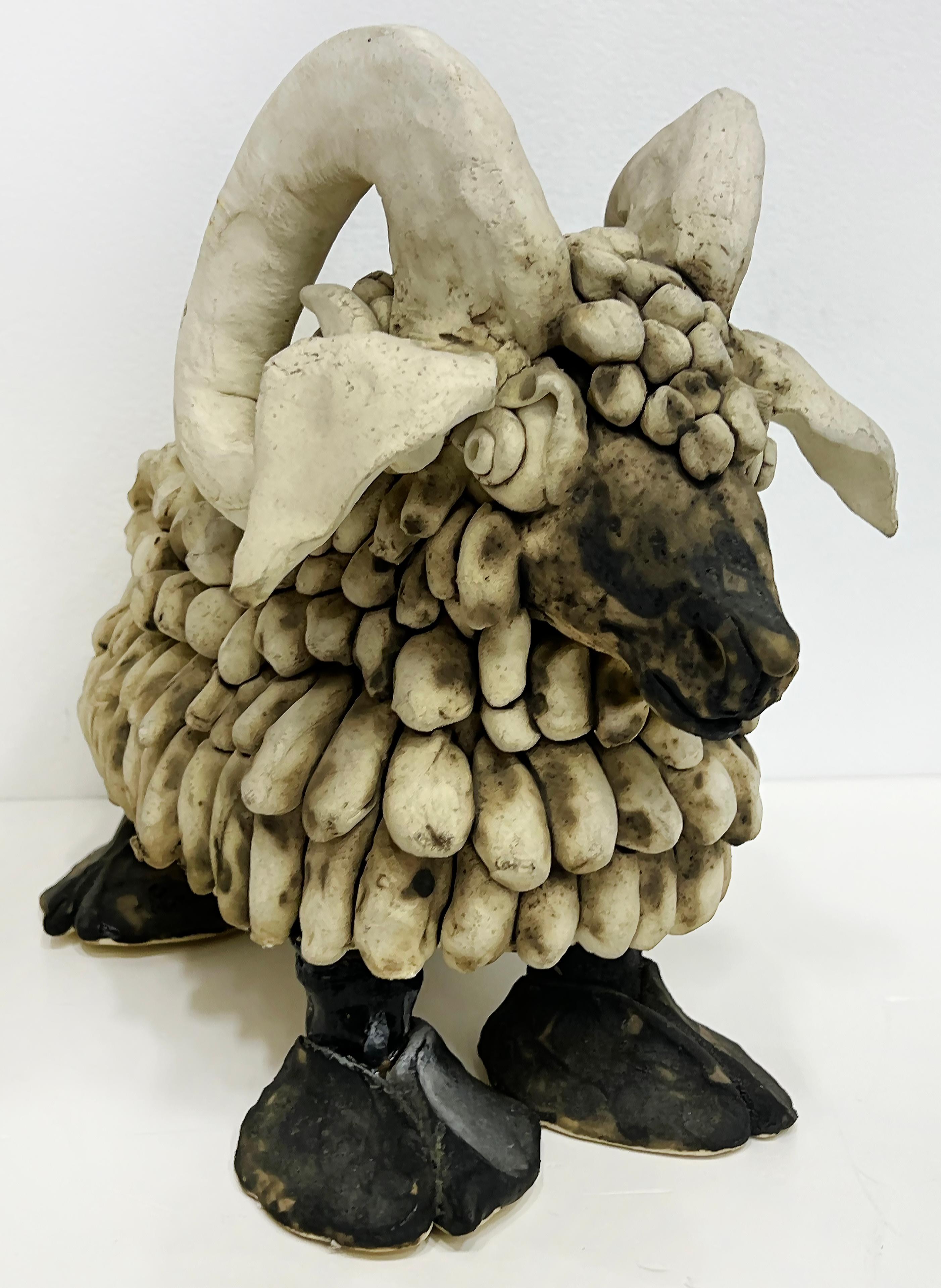Hand-Crafted Substantial Mid-century Modern Pottery Ram Sculpture