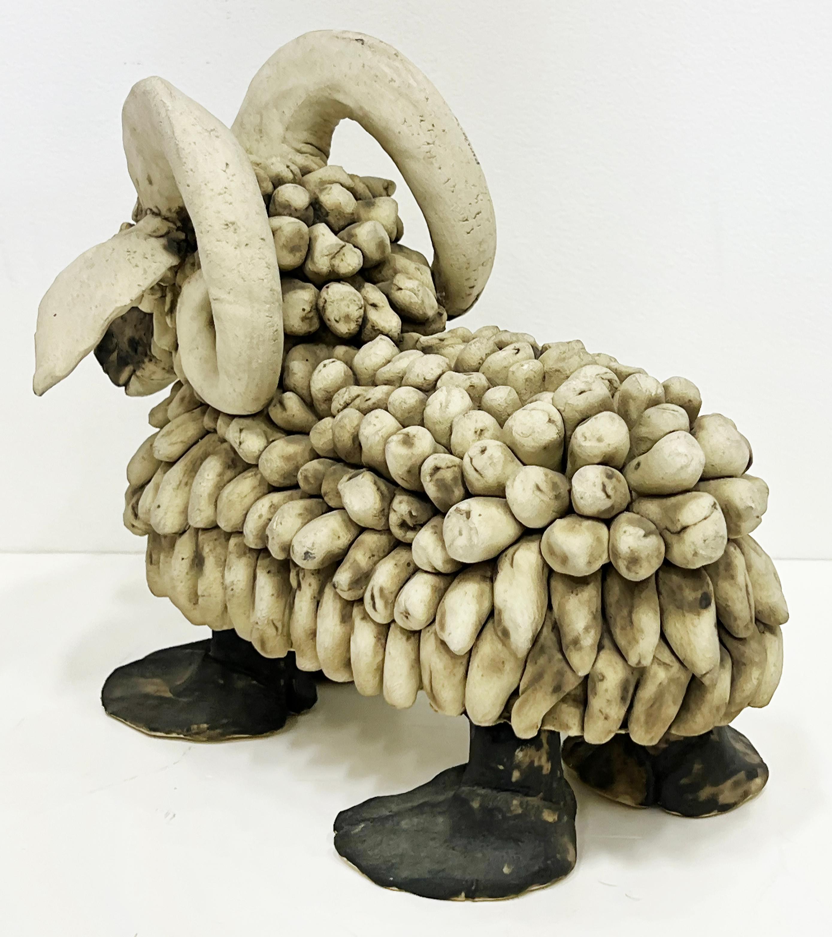 20th Century Substantial Mid-century Modern Pottery Ram Sculpture