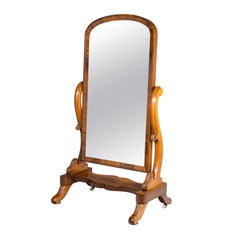 Antique Substantial Mid Victorian Mahogany Framed Cheval Mirror