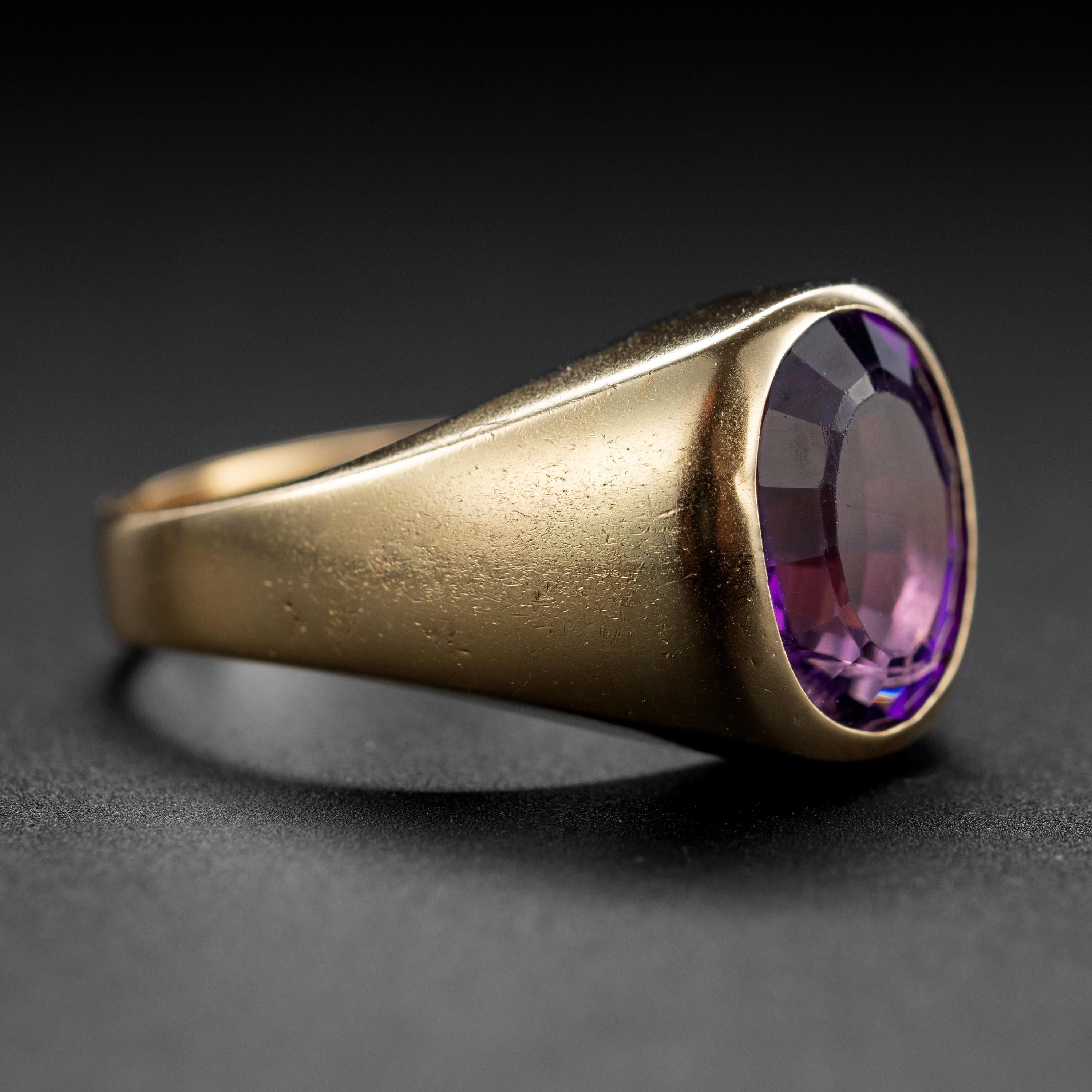 Oval Cut Substantial Midcentury Amethyst Ring For Sale