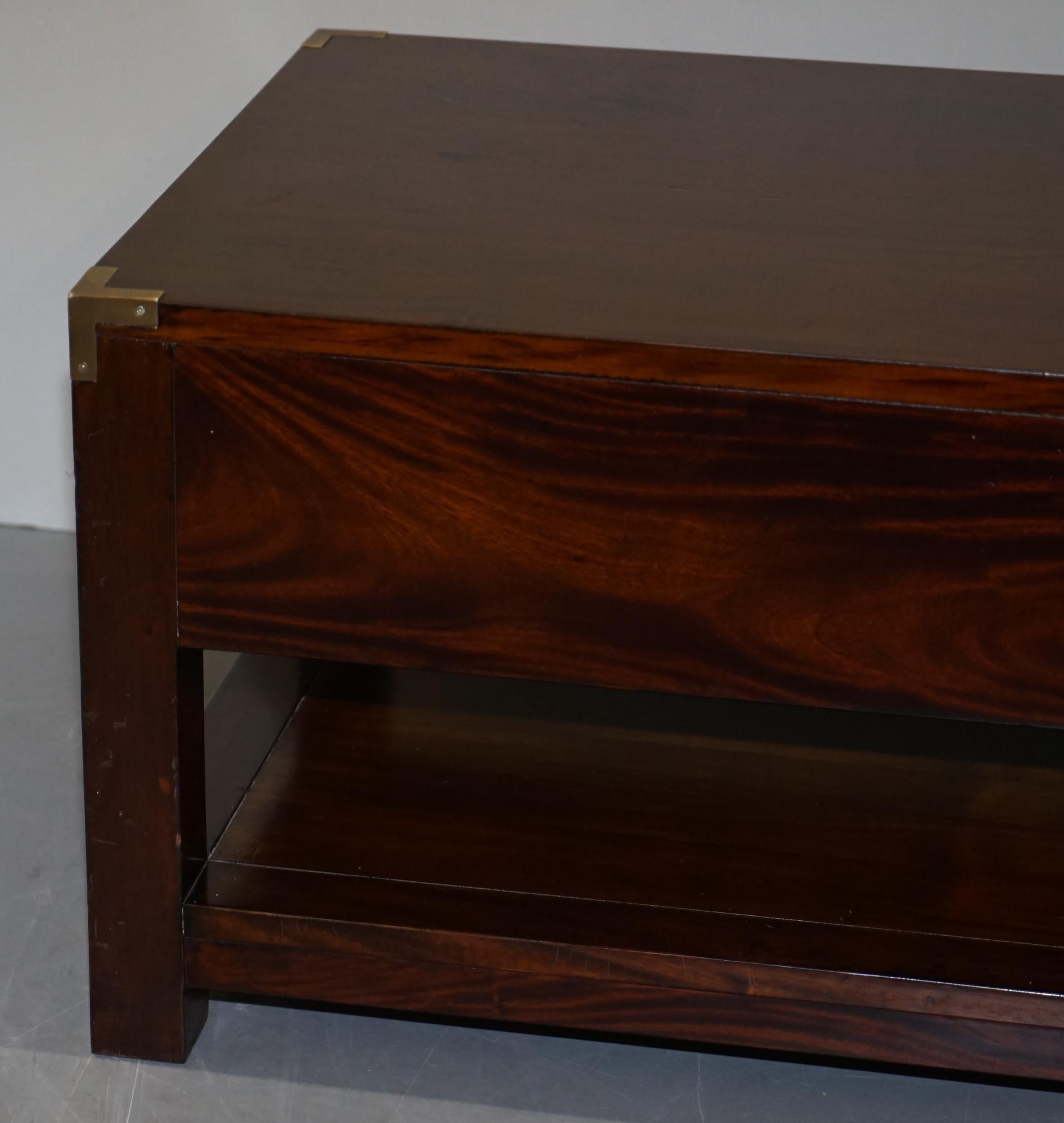 Substantial Military Campaign Style Hardwood and Brass Coffee Table with Drawers For Sale 4