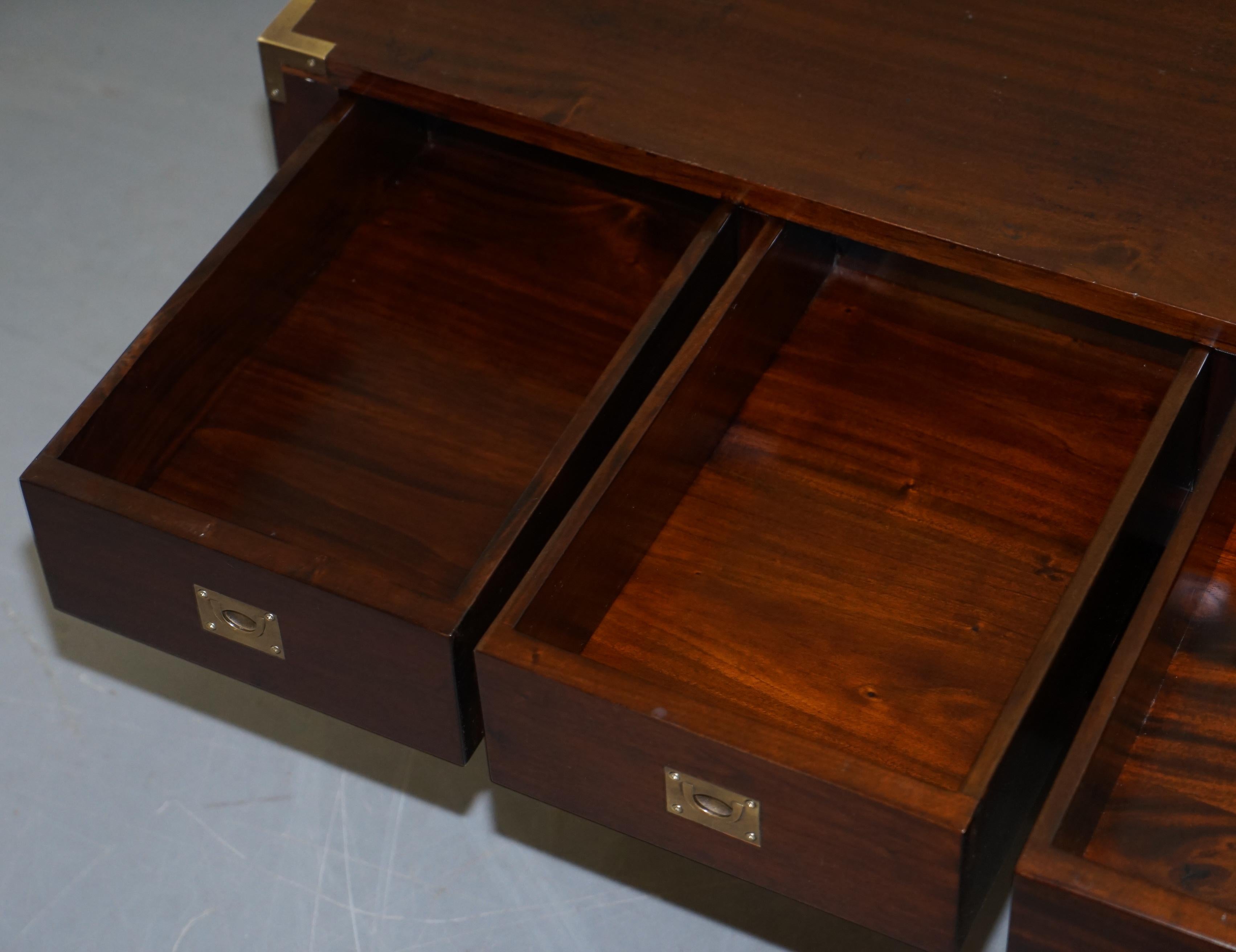 Substantial Military Campaign Style Hardwood and Brass Coffee Table with Drawers For Sale 9
