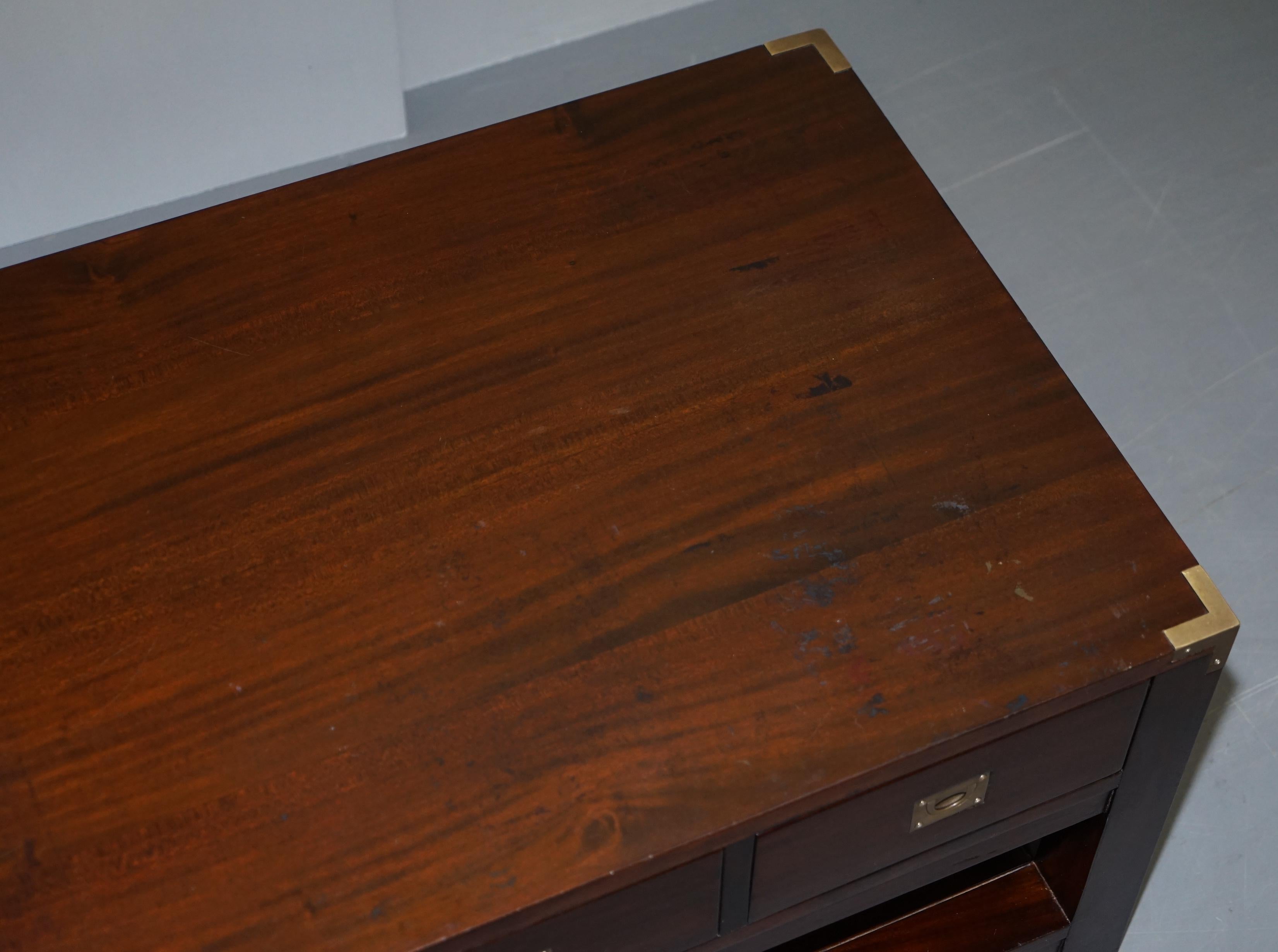 English Substantial Military Campaign Style Hardwood and Brass Coffee Table with Drawers For Sale