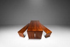 Massiver, minimalistischer, CUSTOM MADE Esstisch mit passenden Bänken, USA, 1980er Jahre