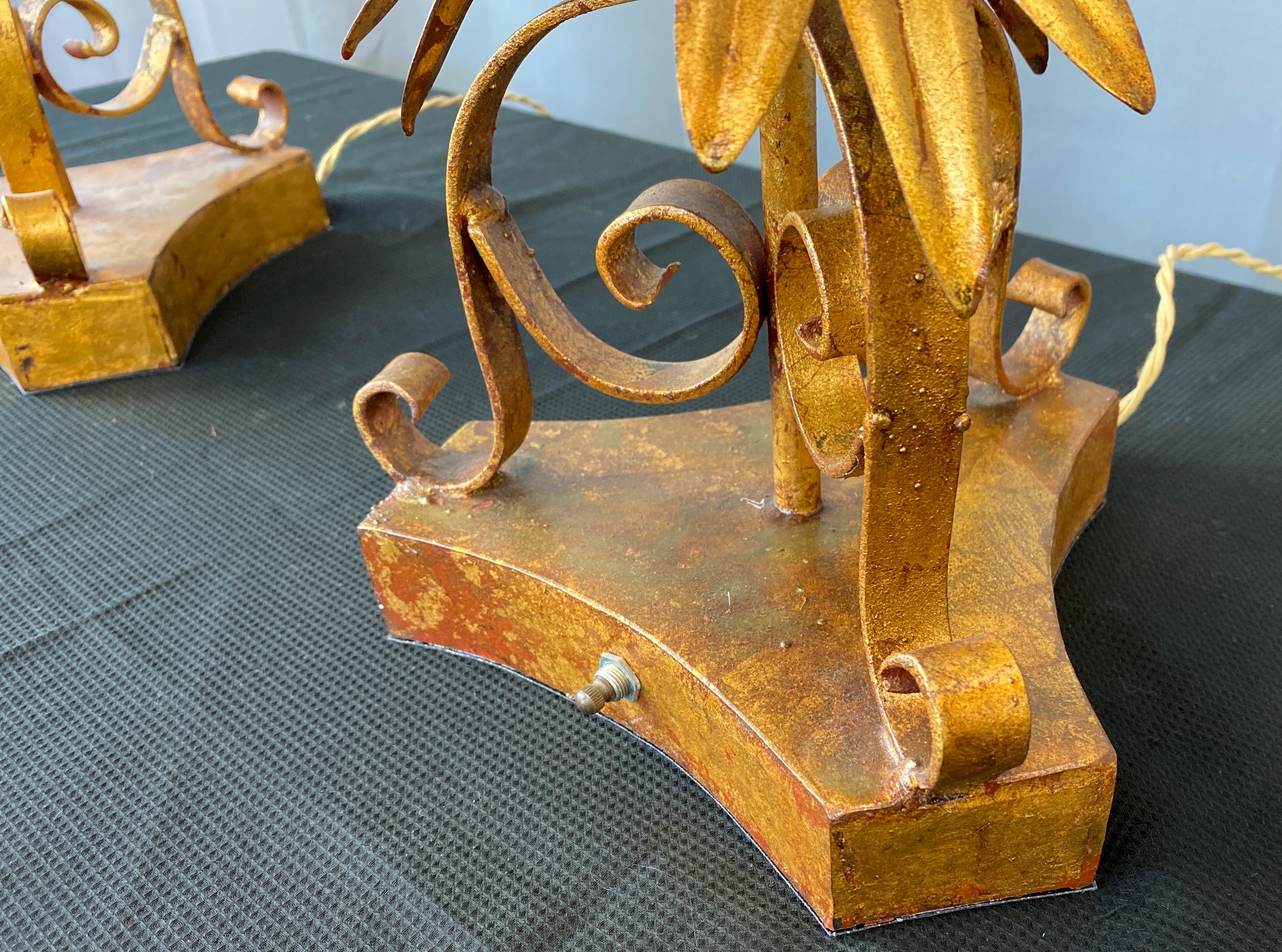 Substantial Pair of 1950s Italian Tole Gilt Lamps For Sale 5