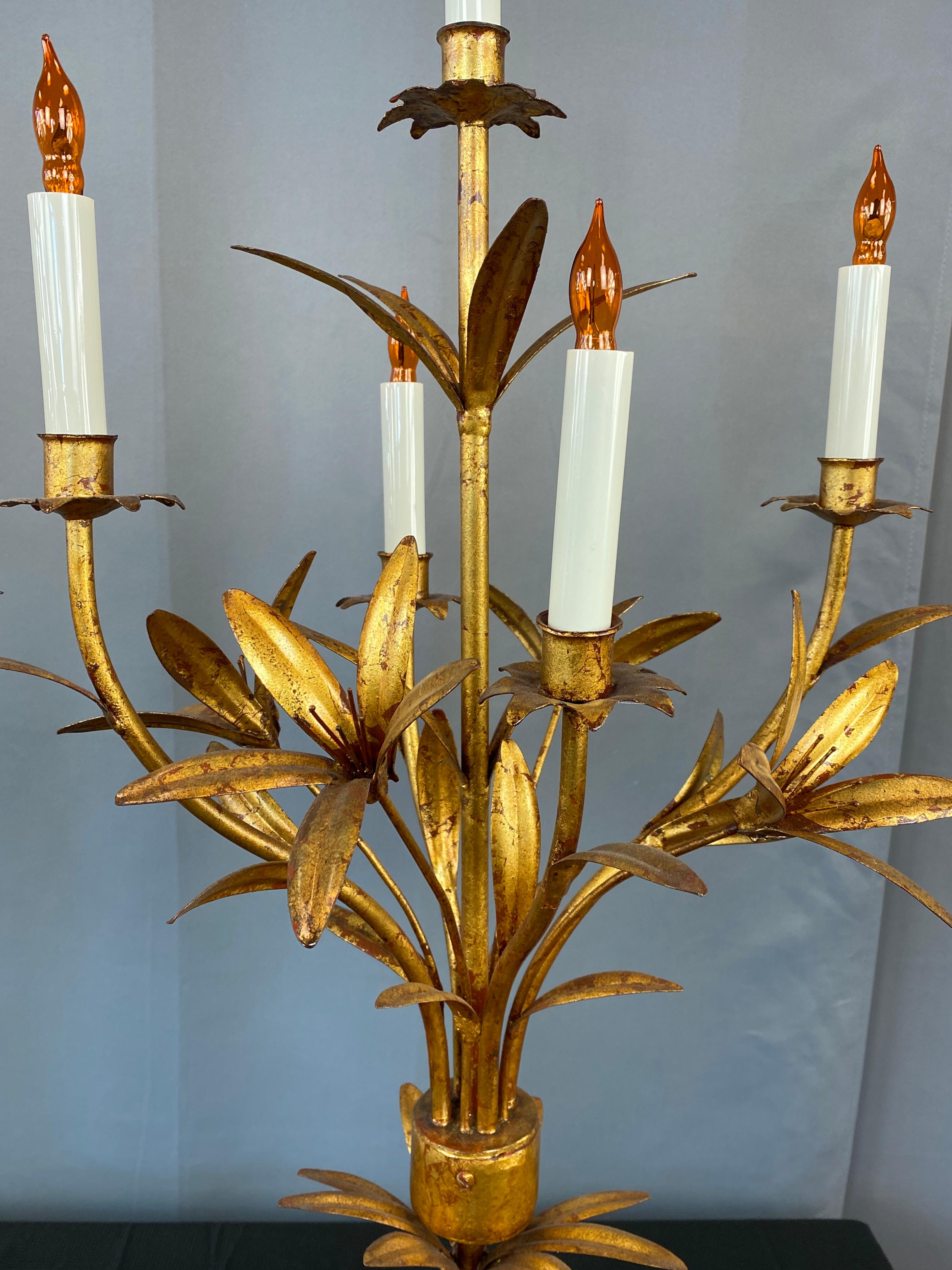 Substantial Pair of 1950s Italian Tole Gilt Lamps For Sale 7