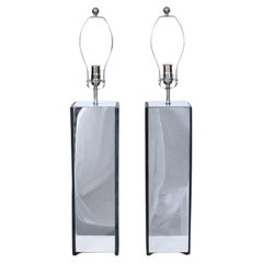 Substantielle paire de lampes Laurel Co. Lampe de table en ardoise anthracite et aluminium miroité