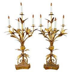 Retro Substantial Pair of 1950s Italian Tole Gilt Lamps