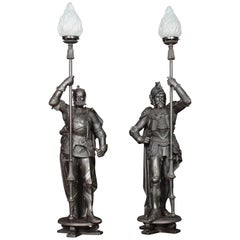Substantial Pair of 19th Century Cast Iron Figures of Knights