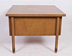 Pair Bleached Mahogany Chevron Inlay Latched End Tables, Nightstands, C. 1960