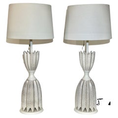 Substantial Pair of Gerald Thurston "Floriform" Eggshell Ceramic Lamps, 1950's
