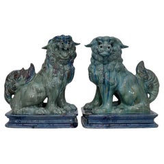 Coppia di cani da caccia in terracotta smaltata italiana del XIX secolo