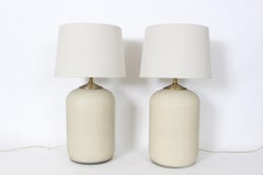 Substantial Modern Frosted Glass Table Lamps with Brass Caps, Circa 1980