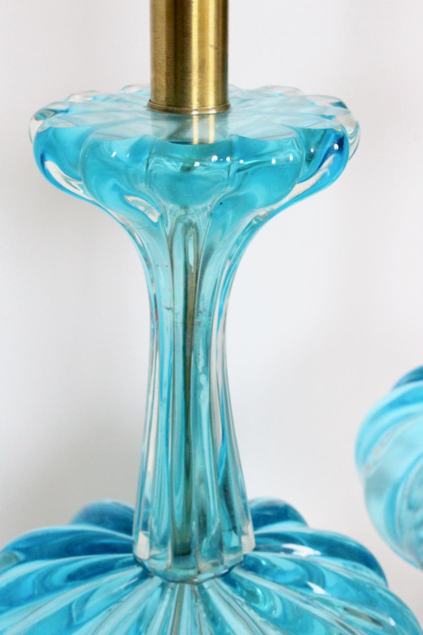 Substantial Pair of Turquoise Murano Glass Table Lamps, 1950s 2