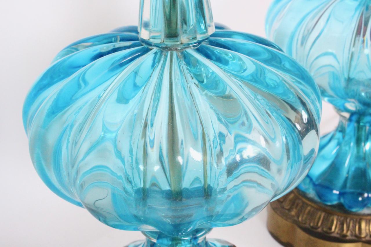 Substantial Pair of Turquoise Murano Glass Table Lamps, 1950s 3