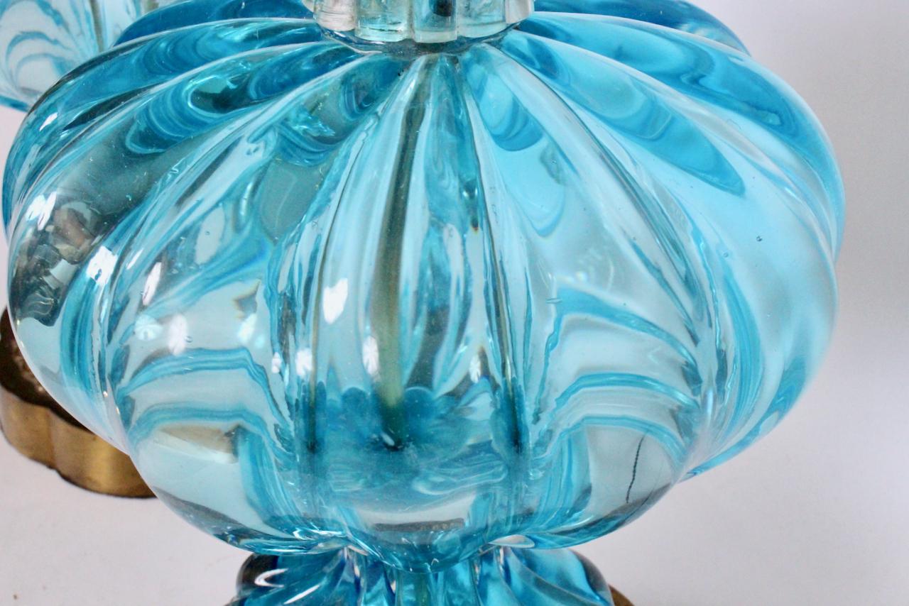 Substantial Pair of Turquoise Murano Glass Table Lamps, 1950s 4