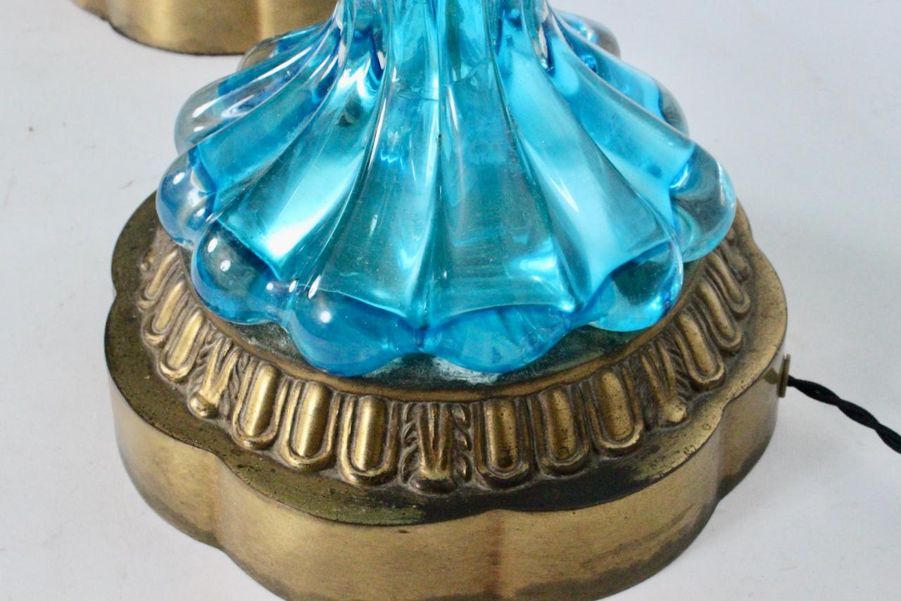 Substantial Pair of Turquoise Murano Glass Table Lamps, 1950s 6