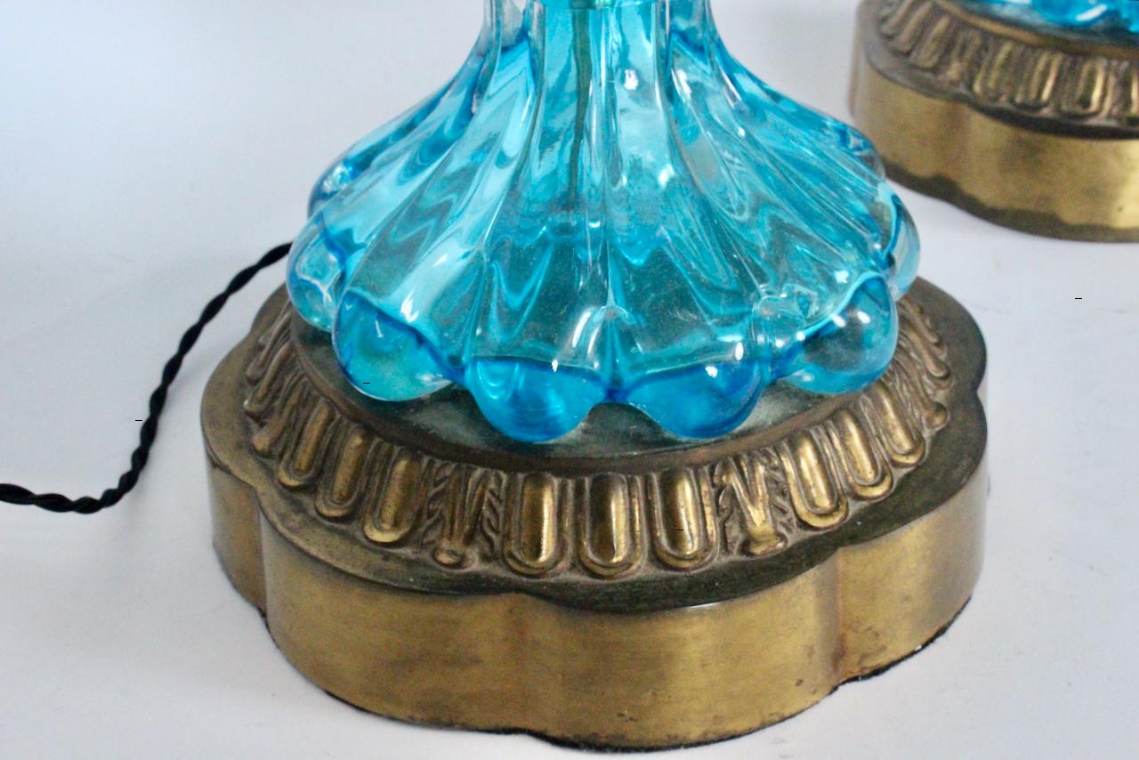 Substantial Pair of Turquoise Murano Glass Table Lamps, 1950s 7